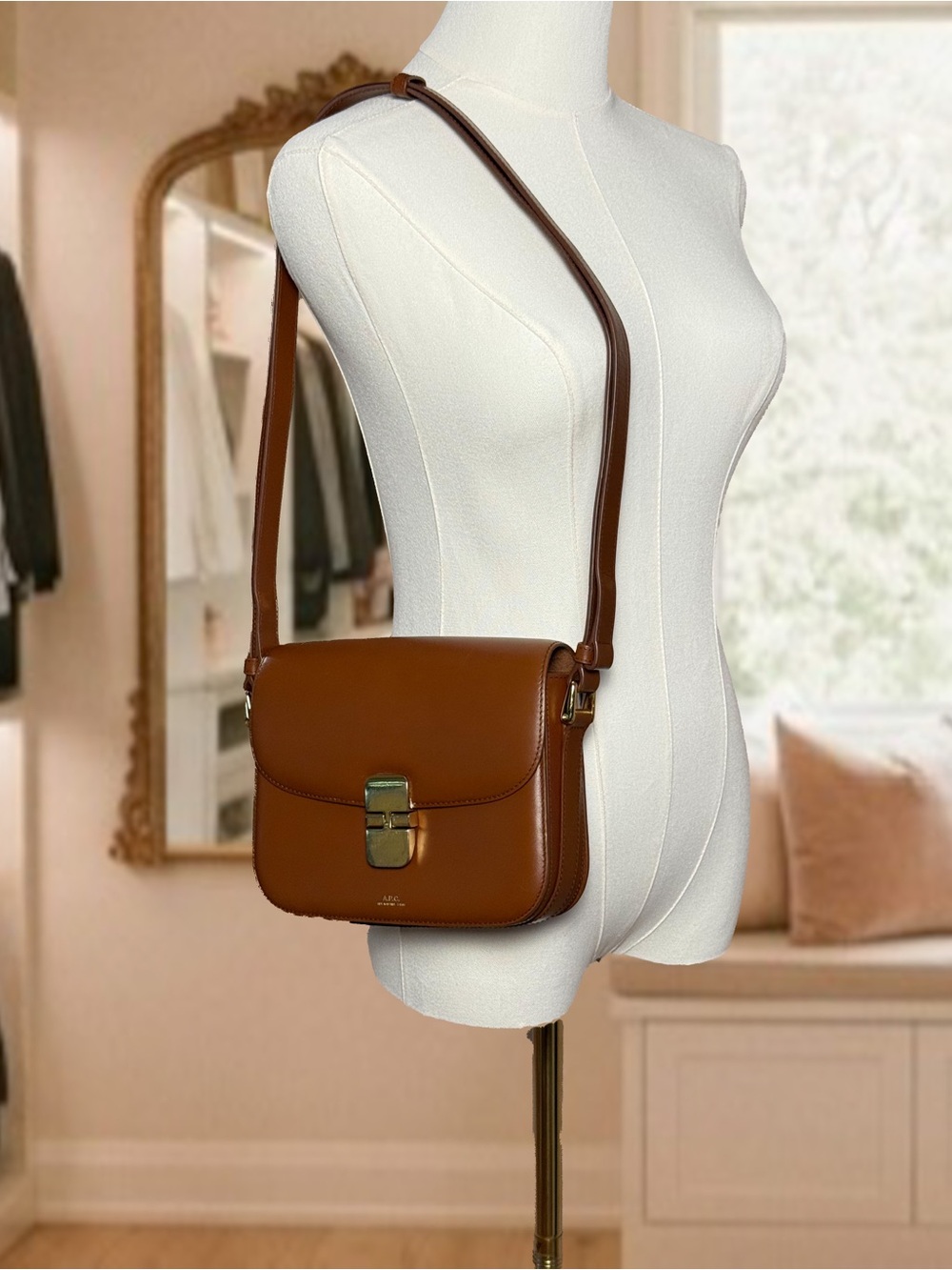 A.P.C. Grace Small Leather Crossbody/Shoulder bag with Gold Tone Clasp